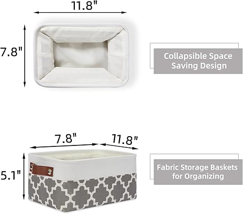 Miniatura 5 de HNZIGE Cestas pequeñas de tela (paquete de 6) contenedores de almacenamiento con asas de cuero, cestas de regalo vacías cestas de almacenamiento