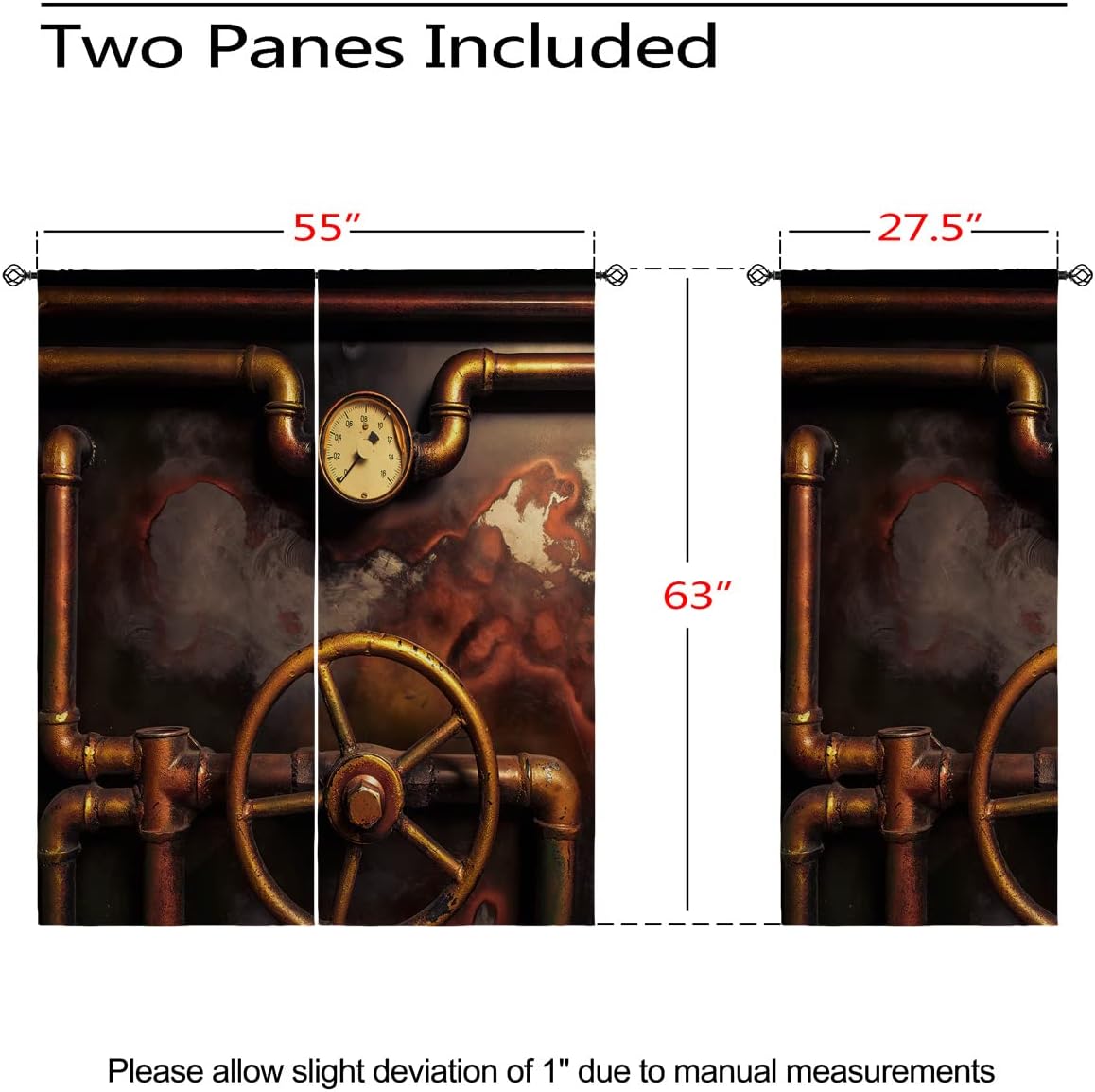 Industrial Blackout Curtains for Bedroom/Living Room Decor Steam Pressure Gauger Vintage Metal Grommet Thermal Insulated Drapes Darkening Window Curtain for Bedroom Living Room, 55 x 63 Inch