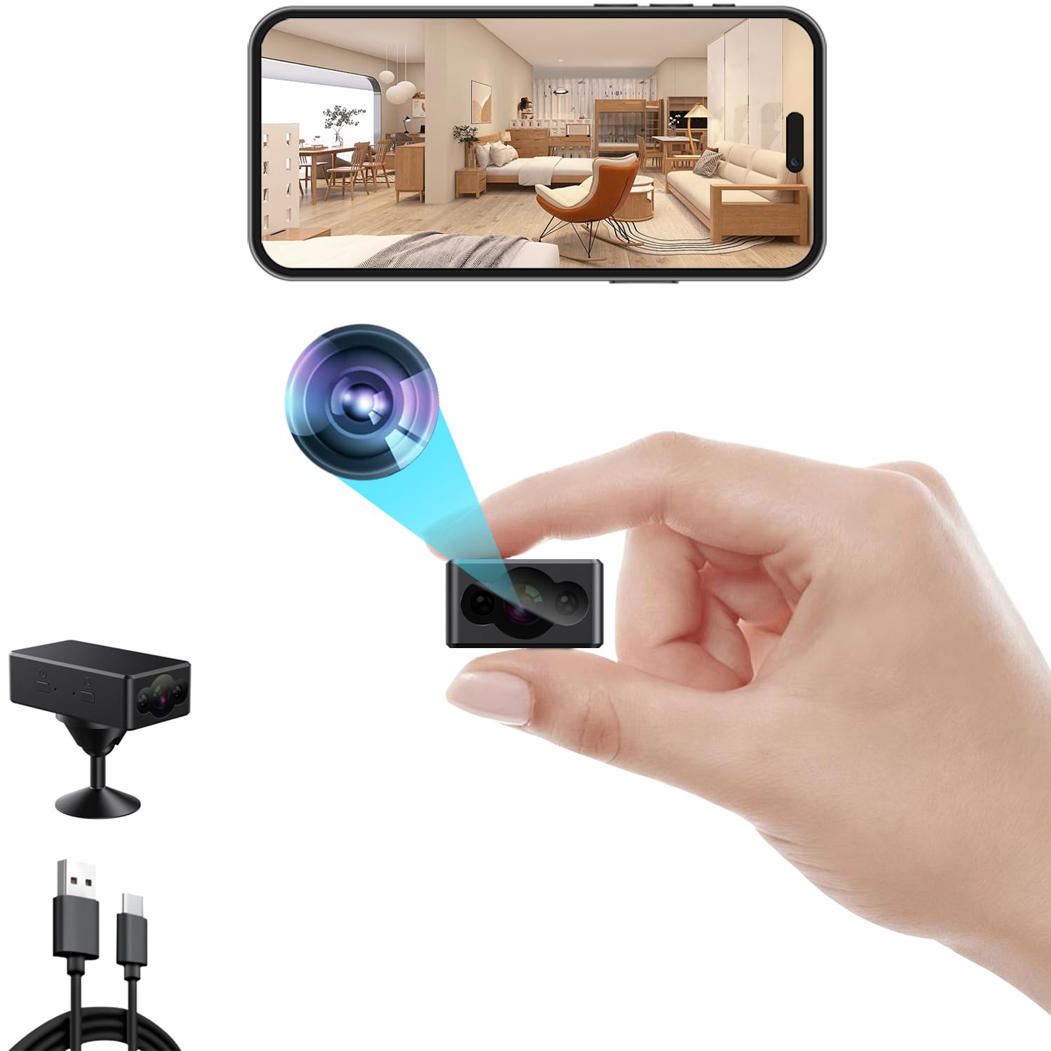 Mini WiFi Camera Wireless Camera Nanny Cam for Home Indoor Security Camera 1080P HD Bluetooth Fast Pairing Works