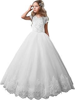 Flower Girl Dress Kids Lace Beaded Pageant Ball Gowns