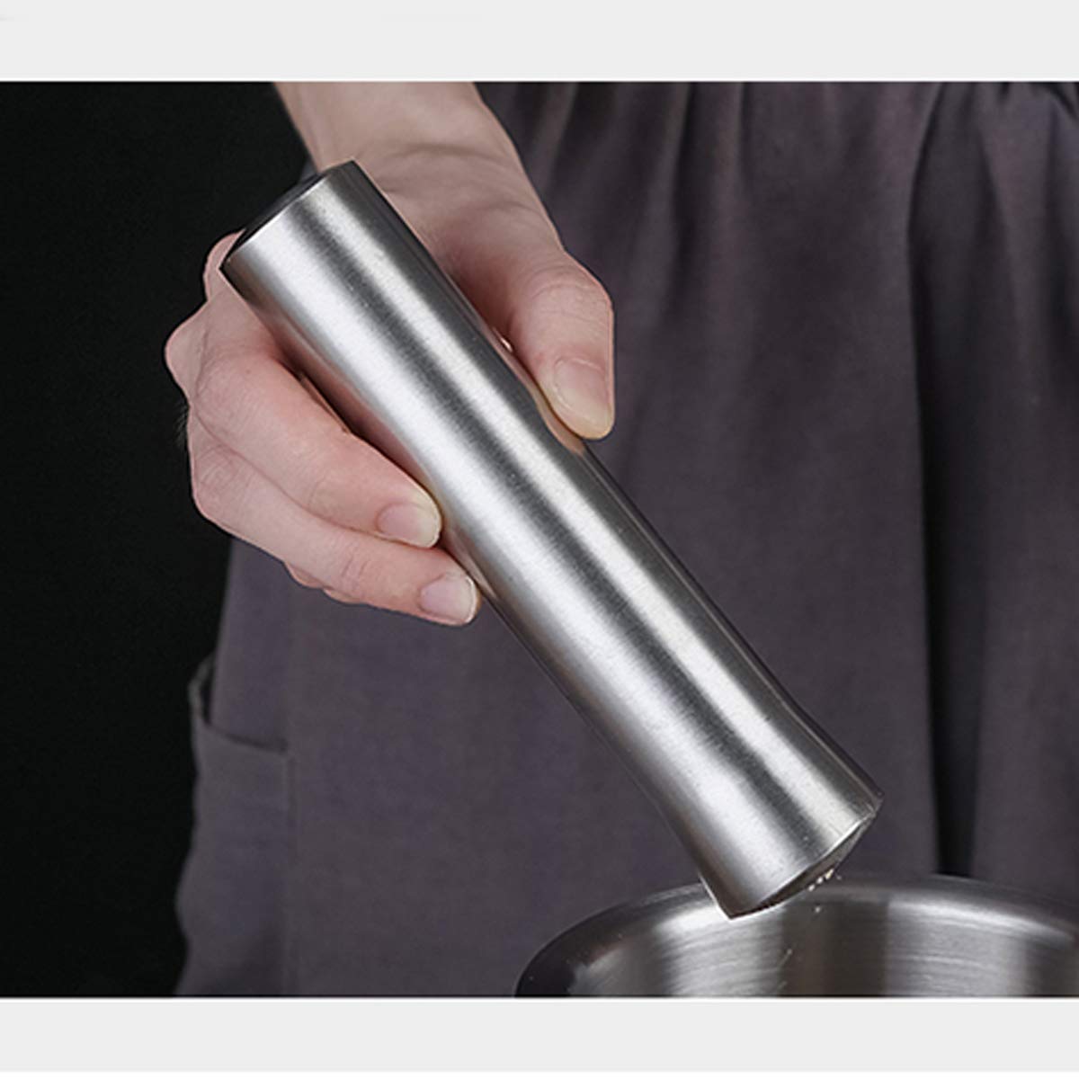 KAUNOPILIS® Thickened stainless steel garlic press garlic masher garlic mashed garlic jar medicine bowl crushed pestle mortar medicine mortar grinder 4