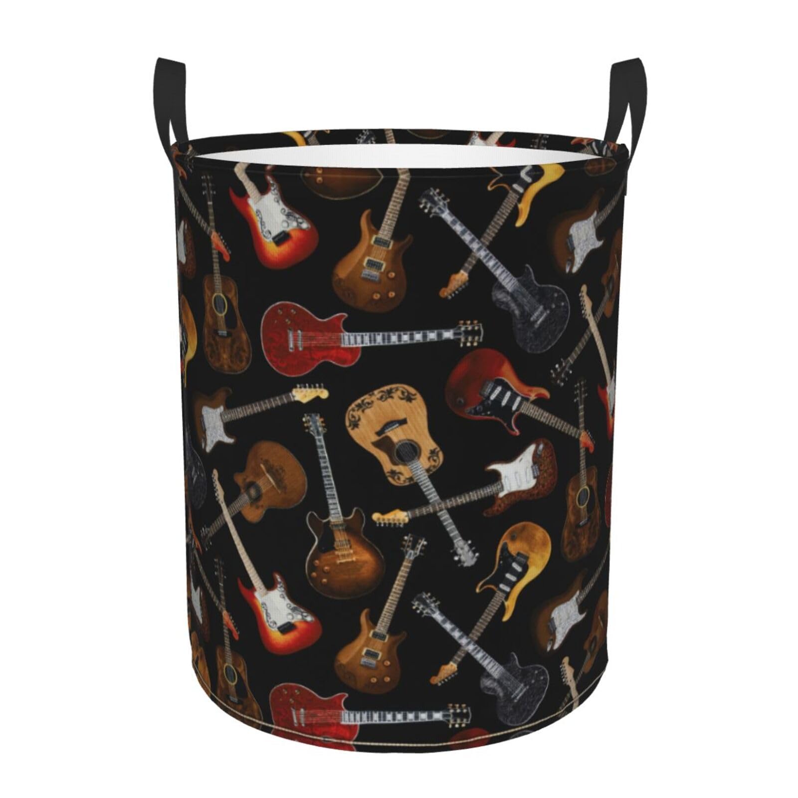 M Collapsible Round Guitars Print Laundry Hamper