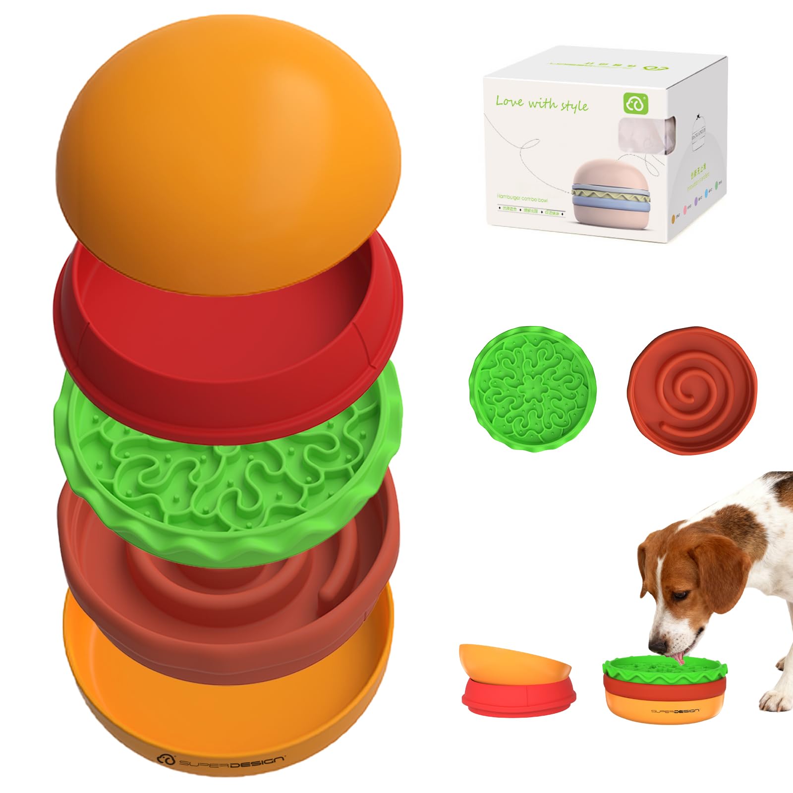 Gamelles pour chat anti-gaspillage : set hamburger 5 en 1 compact pour voyage