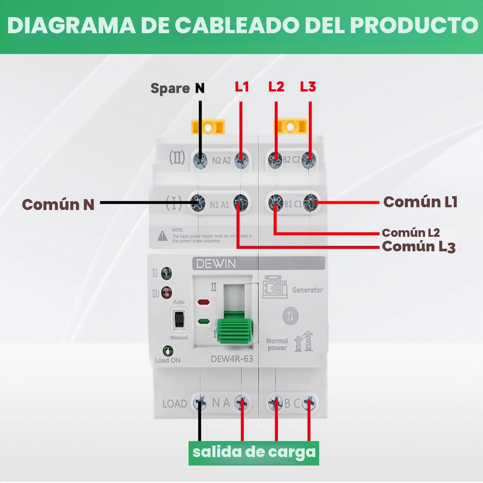 Interruptor de Transferencia Automático, ATS 4P 63A 400V Dual Power Automatic Transfer Switch Trifásico de 4 Hilos Conmutador de Transferencia Automática de Corriente de Emergencia, G2R