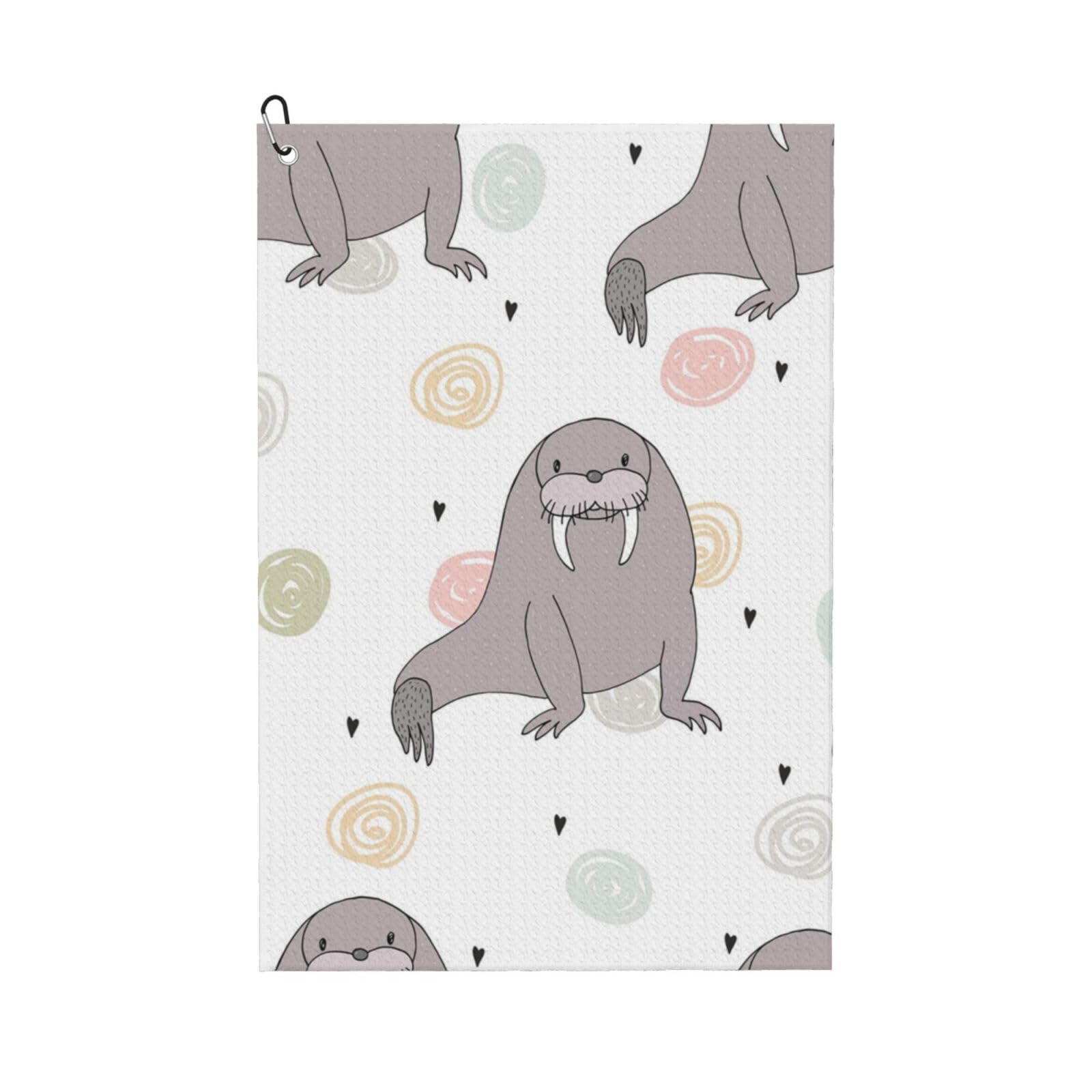 Hnnkloy Seal And Walrus Pattern, 16x24 in Portable Waffle Golf Towels with Carabiner Clip for Golf Bag