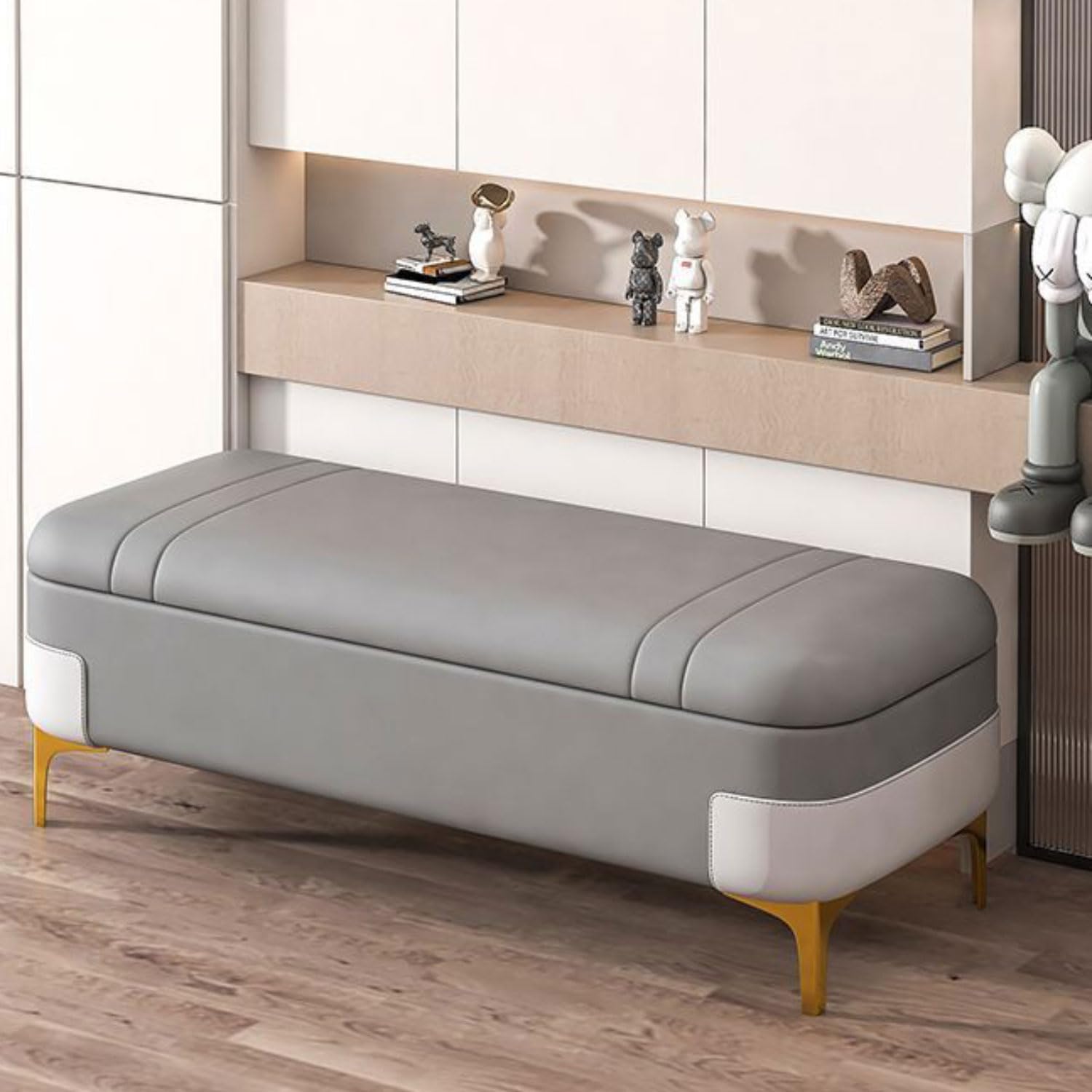 FCXWEVR Multi-Functal Leather Pouf with Sto Shoe Bench Sofa Ottoman Bedside Sto Ottoman Slish Footrest for Entryway Living Room & Bedroom