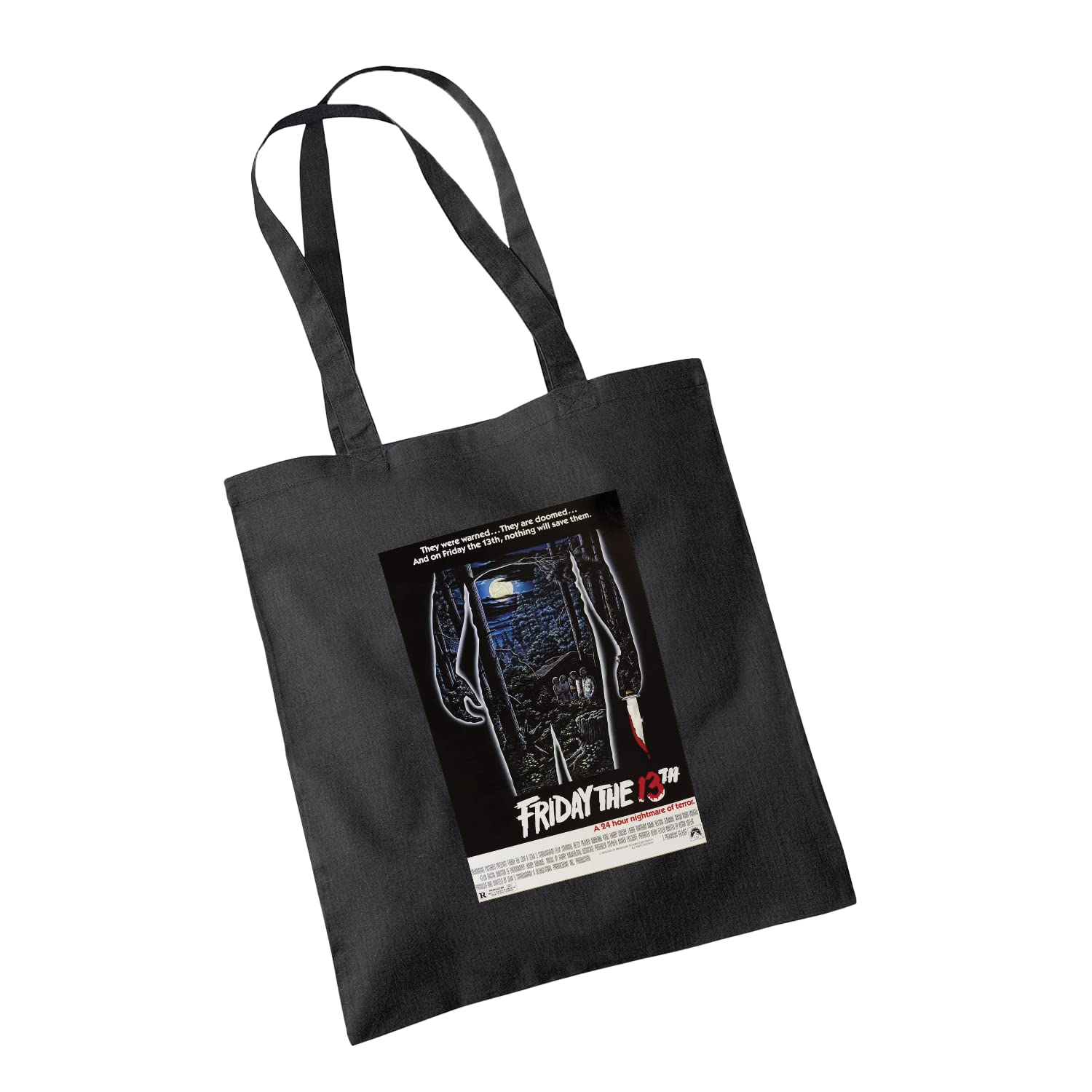 SMARTYPANTS Friday 13th Poster Tote Bag Cotton Shopper - Classic Horror Thriller Scary Supernatural Slasher Jason Halloween Camp Crystal Lake Film Movie Gift Present