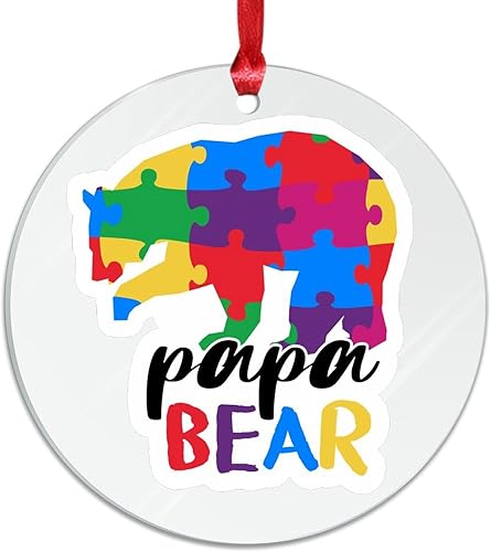 Miniatura 64 de Adorno de Navidad Mama Bear Novedad Acrílico Adornos de Navidad Mama Bear Autismo Rompecabezas Colorido Oso Navidad Colgante Ornamento Puzzle Piezas