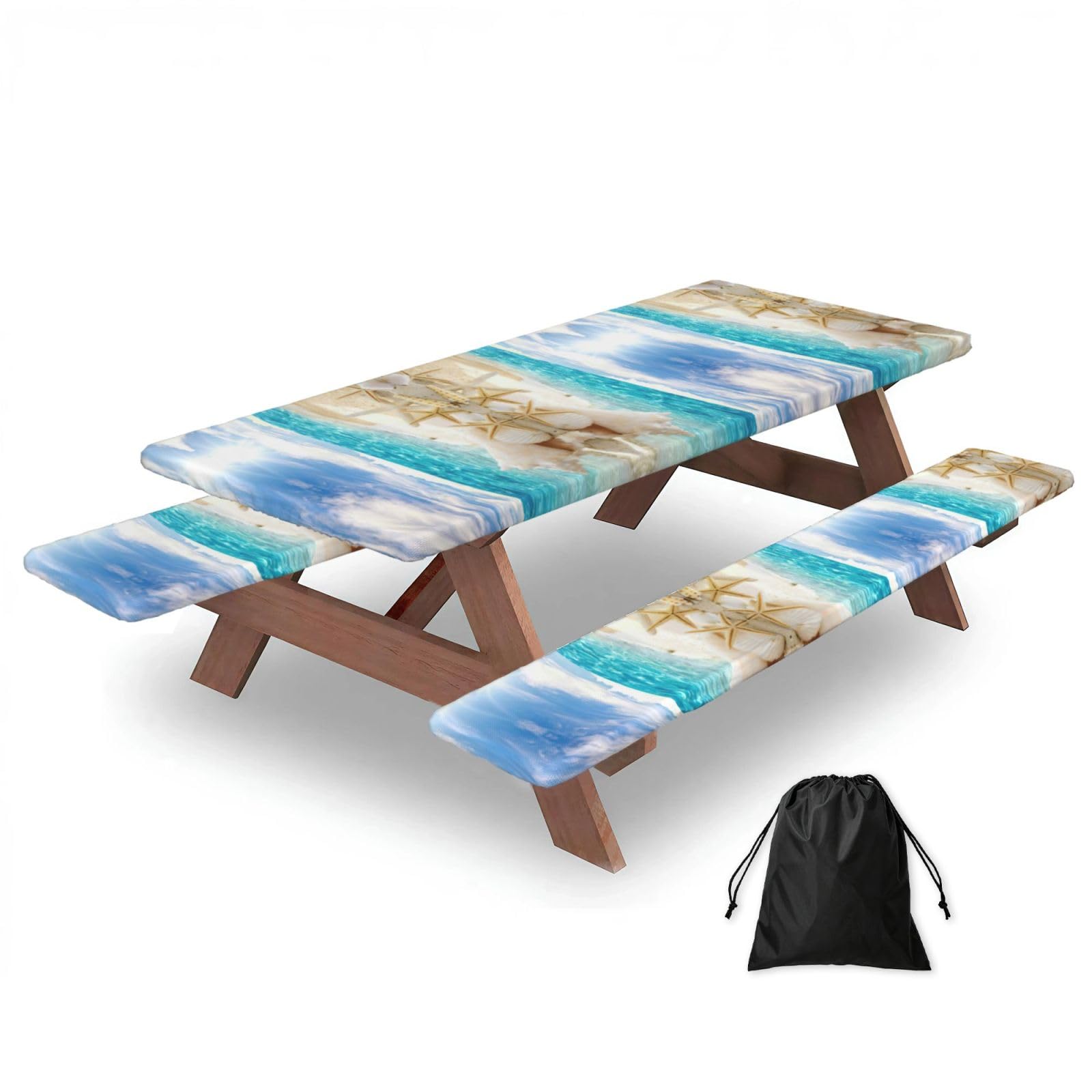 Ocean Beach Print 3 Pack Wipeable Picnic Bench Cover And Table Cover Lightweight Table Cloth For Camping Outdoor