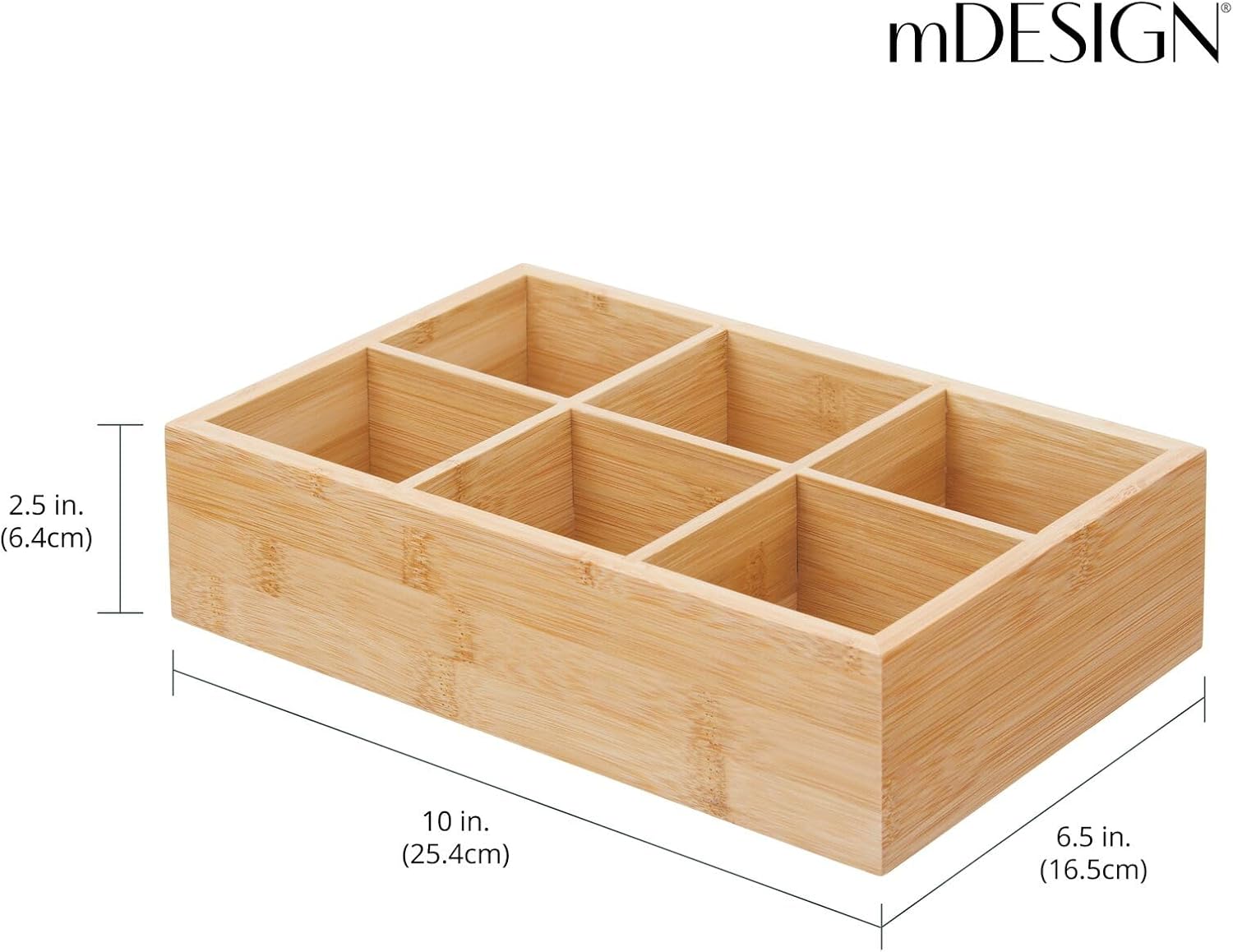 mDesign Bamboo Tea & Food Storage Organizer Container Box - Wooden Holder Case for Tea Bags, Coffee, Snacks, Sugar, Sweeteners, and Small Packets - Echo Collection - 4 Pack - Natural Wood