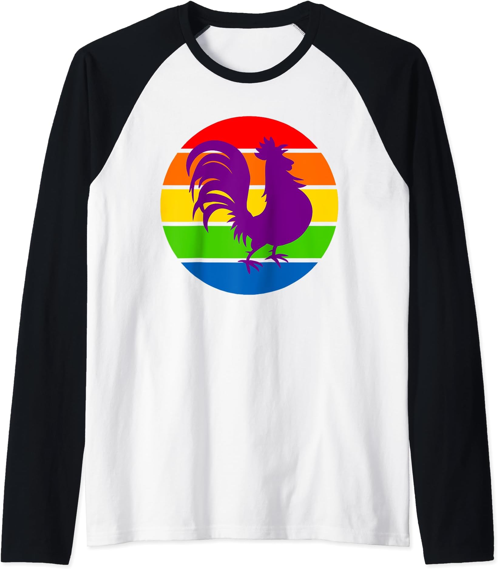 Gay Pride Big Purple Cock Rooster Rainbow Flag Daddy DILF Raglan Baseball Tee