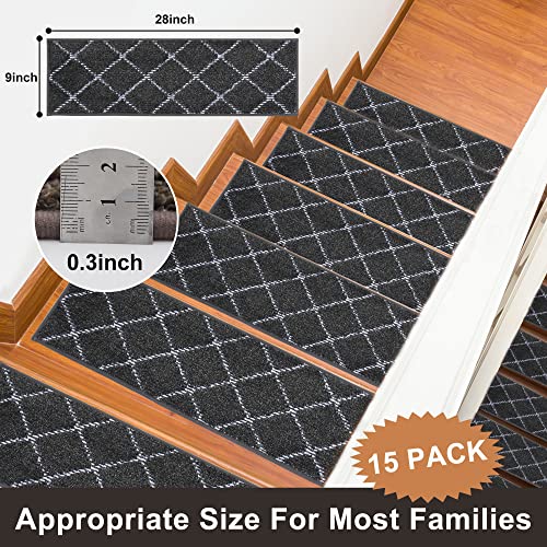 Beqhause Stair Treads For Wooden Steps Non Slip Machine Washable Stair Runner Soft Polyester Stair Rugs 28Inx9In For Elders,Kids And Dogs With Self-Adhesive Backing 15Pcs,Black #TOP6