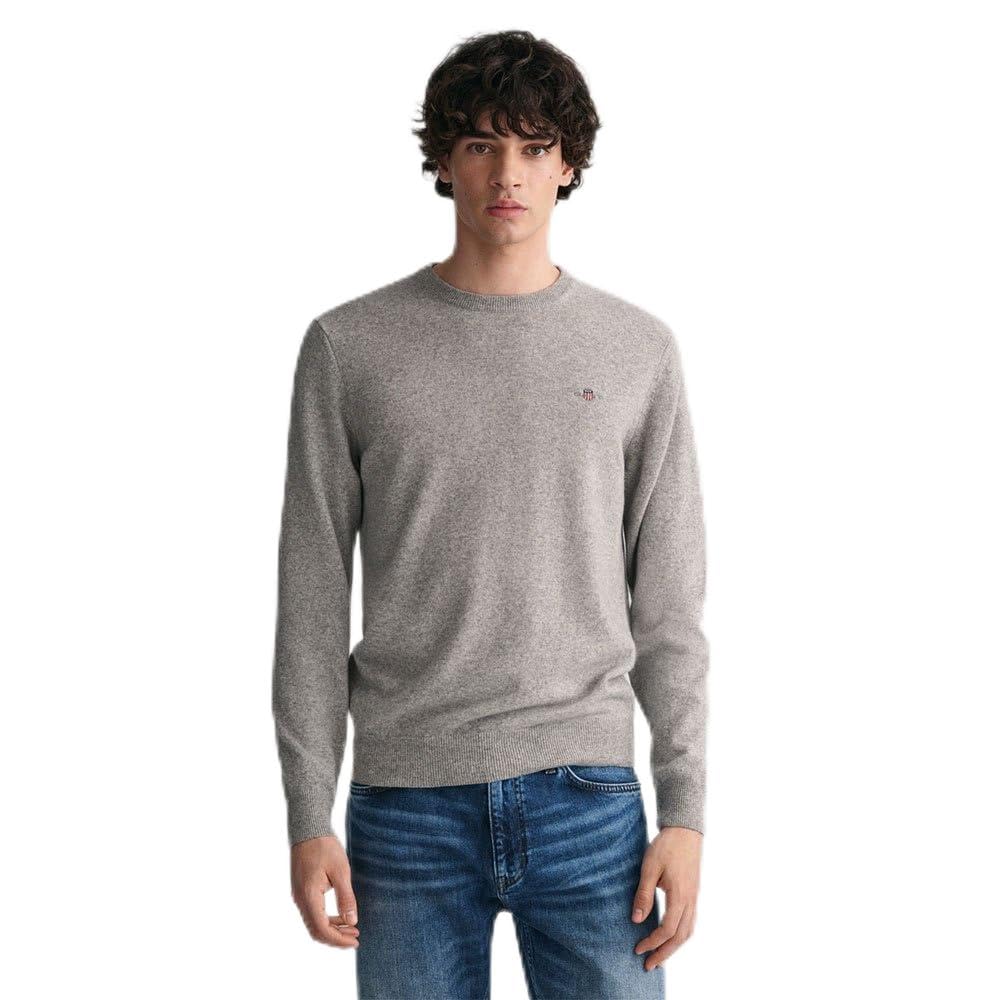 Gant Men's Grey Melange Superfine Lambswool C-Neck Pullover, Xl