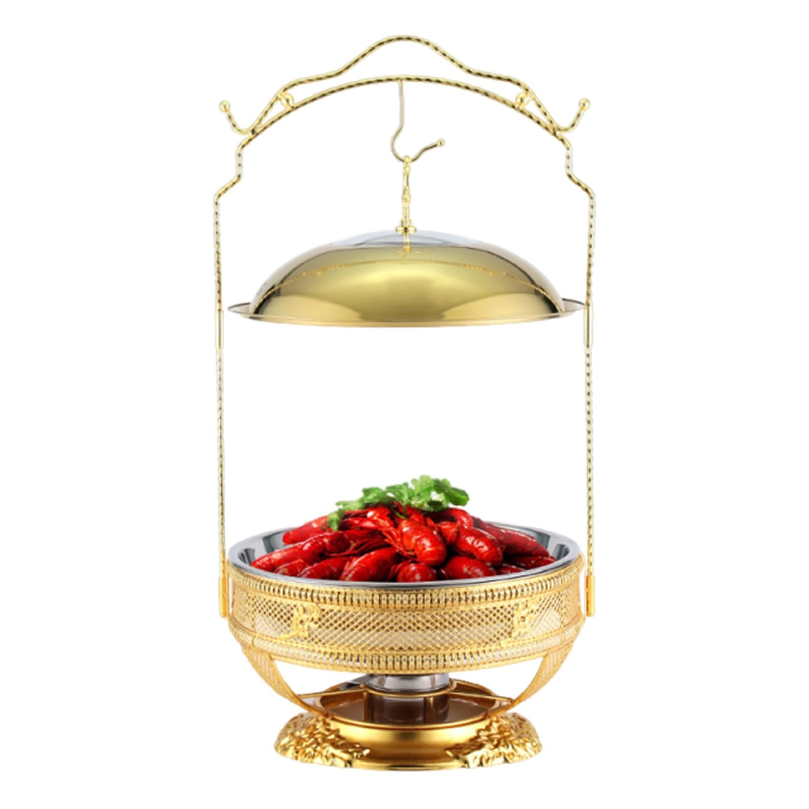 Juego de platos de roce, calentadores redondos de acero inoxidable para fiestas, elegante acabado dorado, ideal para catering y eventos, incluye 3 fundas abatibles, duraderas y fáciles de limpiar