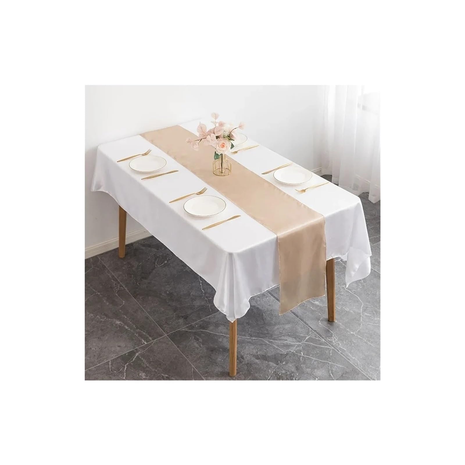 Table Runner 6PCS Table Runner Satin Shiny Colour Wedding Decoration Hotel Birthday Party Show Banquet(Champagne)