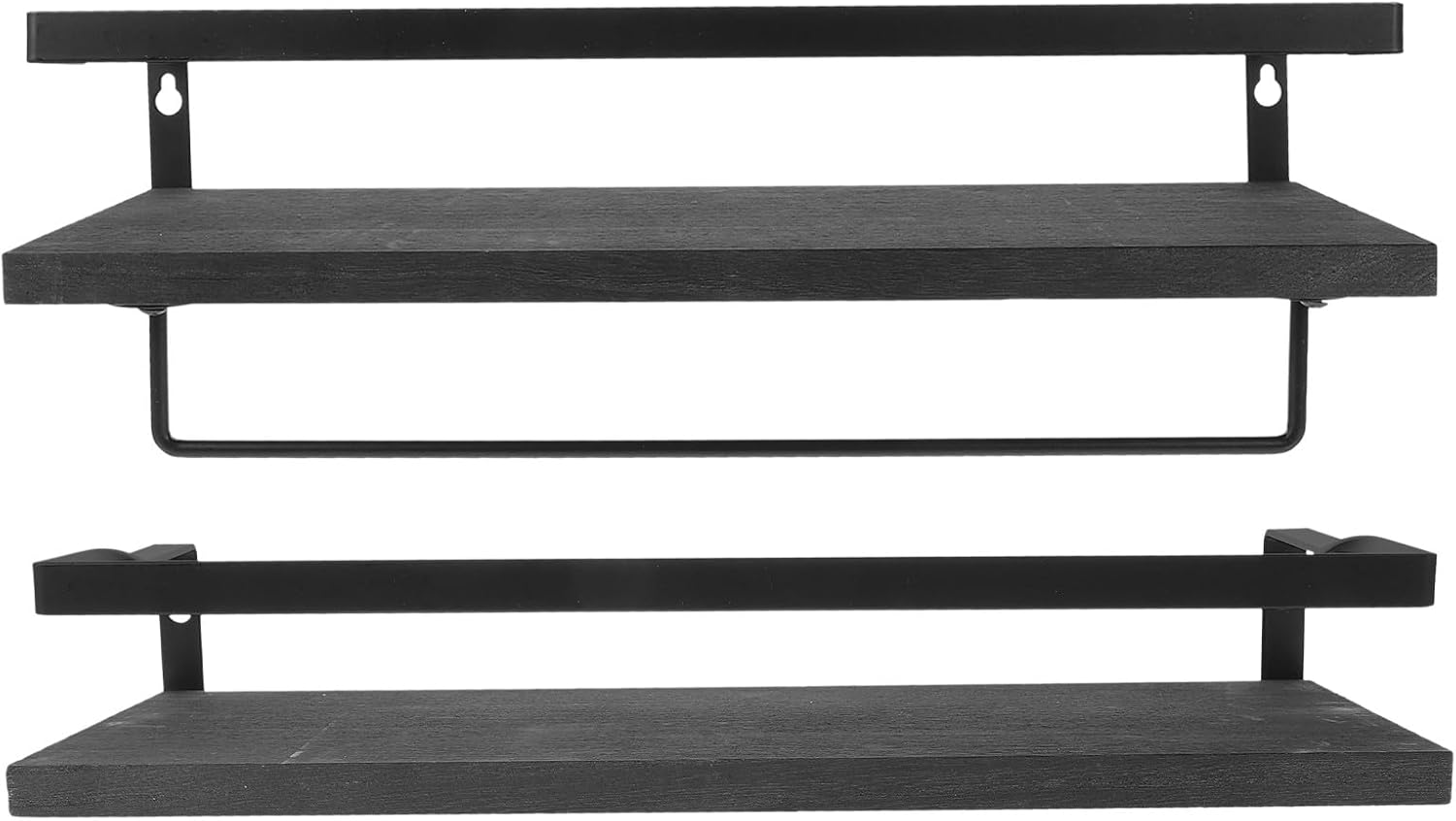 BETOOKY Wall Mounted Floating Shelf Storage Rack 2pcs Black Paulownia Wood Bathroom Kitchen Bedroom Organizer Home Shelves Holder for Wall Décor and Cluttered Space Management