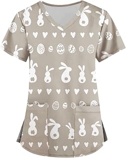 PAIHUIART Oversized T Shirt Women Short Sleeved Hiking Easter Lightweight Casua Shirt Button Down Loose Fit Floral Crewneck Cotton Shirt Women