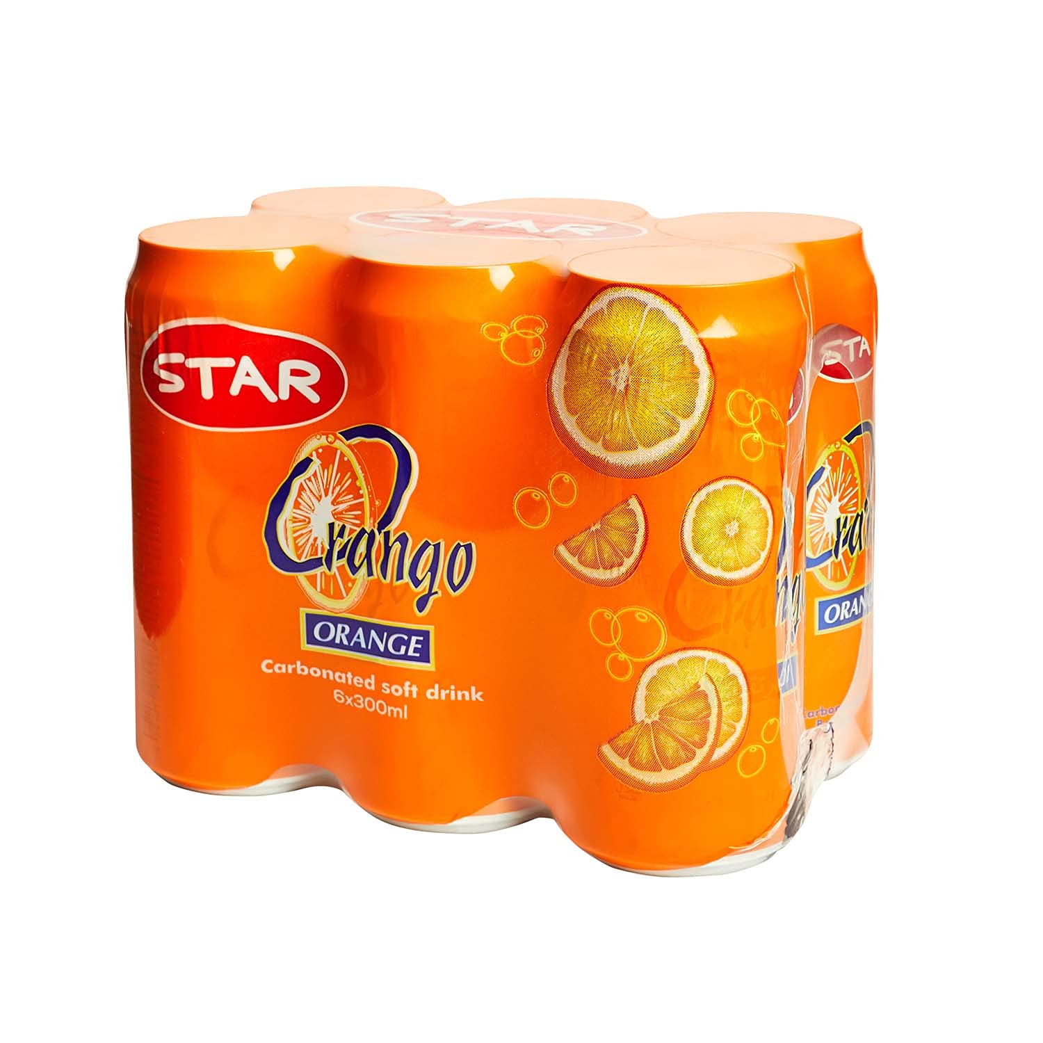 STAR Orange Flavoured Soft-Drink, refreshing and energizing carbonated Orange-Drink, value-pack of 6 x 300ml Cans