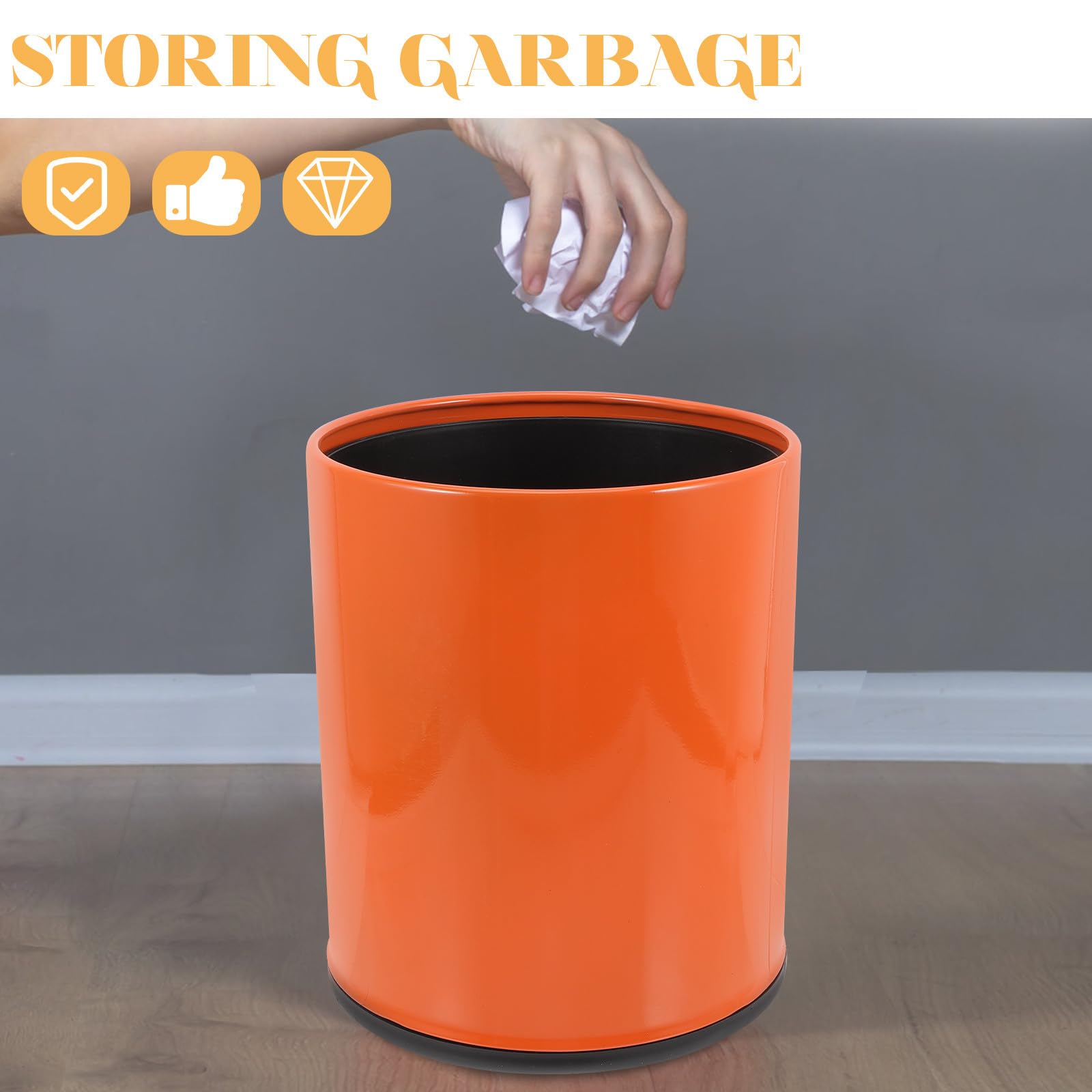 SHINEOFI Europäischer Müllbehälter aus Stabilem Kunststoff Feuerhemmend Modernes Design in Sonnenuntergangsorange Vielseitiger Papierkorb für Küche Bad und Büro Leicht zu Reinigen