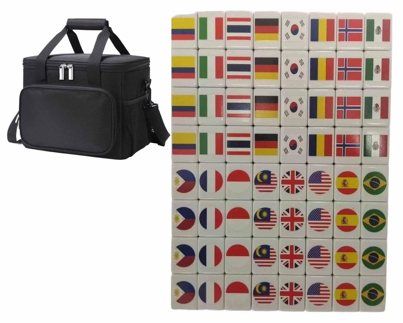 ZAbina Seaside Escape Game 40mm Blocks Mahjong Sets Picnic Party Seaside Escape Gift Bag Majiang with 65 Tiles Flag (Color : Style 2)