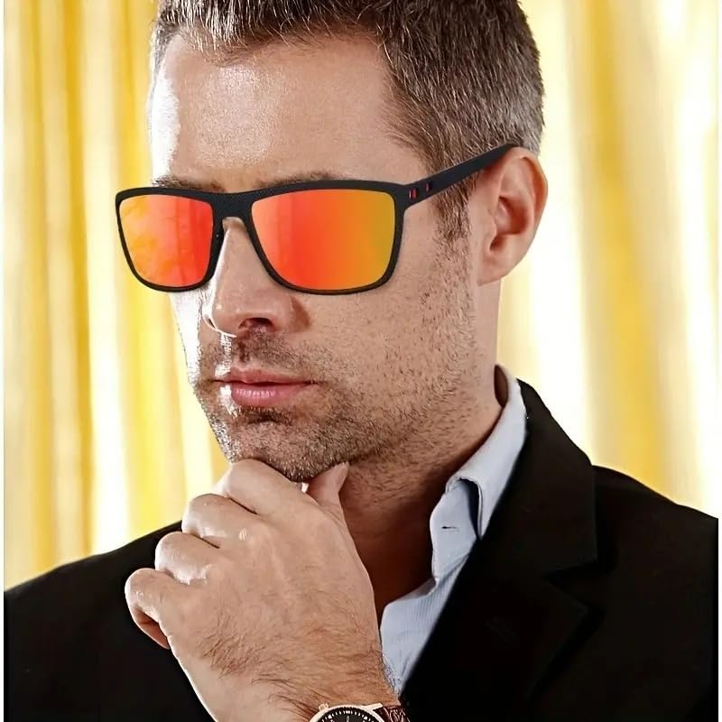 Image of Square Polarized Sunglasses for Men Sports Style Driving Travel Sun Glasses Lightweight Frame UV Protection Anti Glare Mirrored Goggles