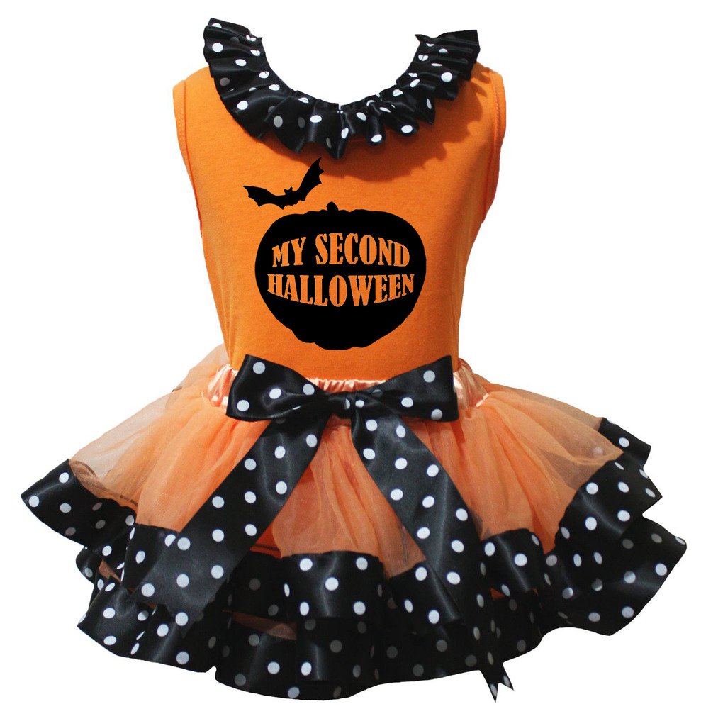 Camiseta de Halloween naranja para bebé con falda de pétalos negra lista para su segunda fiesta 2