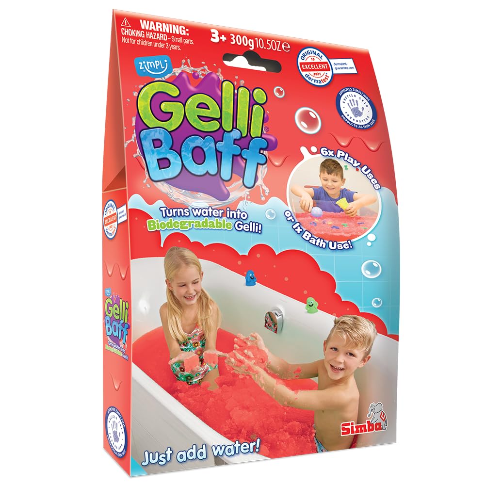 ZIMPLI - Gelli Baff Red, 1 Bath or 6 Play Uses, As if by Magic, water turns into goo, Stress Relief Satisfying Kids Gift, Montessori Toy, UK Made