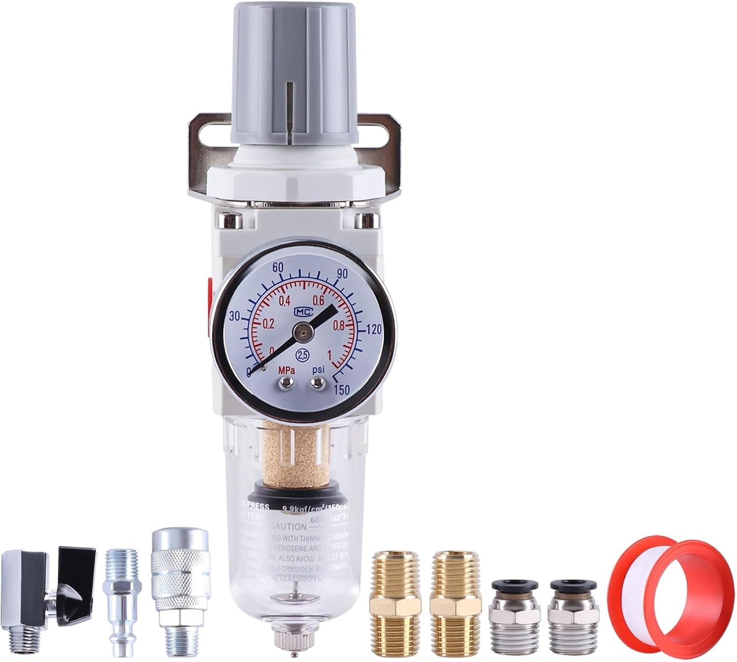 Pneumatic Filter Regulator AW2000-02 AW4000-04 Pneumatic Valve Pneumatic Compressed Air Filter Regulator with Gauge Air Tool(Manual Drain 1l4NPT)