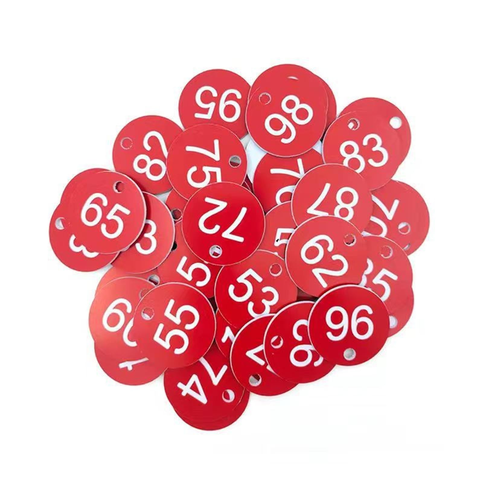 Beehive Identification Tags Numbered Punched Number Engraved Round Plastic with Holes(Red 1-50)