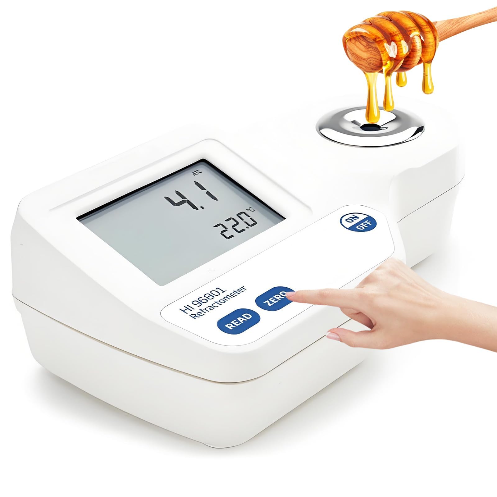 Rifrattometro digitale con ATC, impermeabile IP65, precisione ± 0,1% per miele, succo, marmellata, vino, custodia portatile, campione a 2 cadute, sensore di temperatura