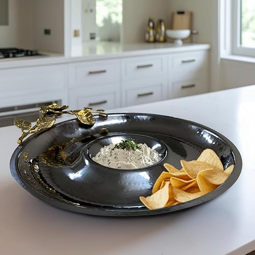 Miniatura 2 de Decozen Tazón para patatas fritas y salsa con acento de orquídea, elegante plato para servir ensalada, palomitas de maíz, papas fritas, cereales y