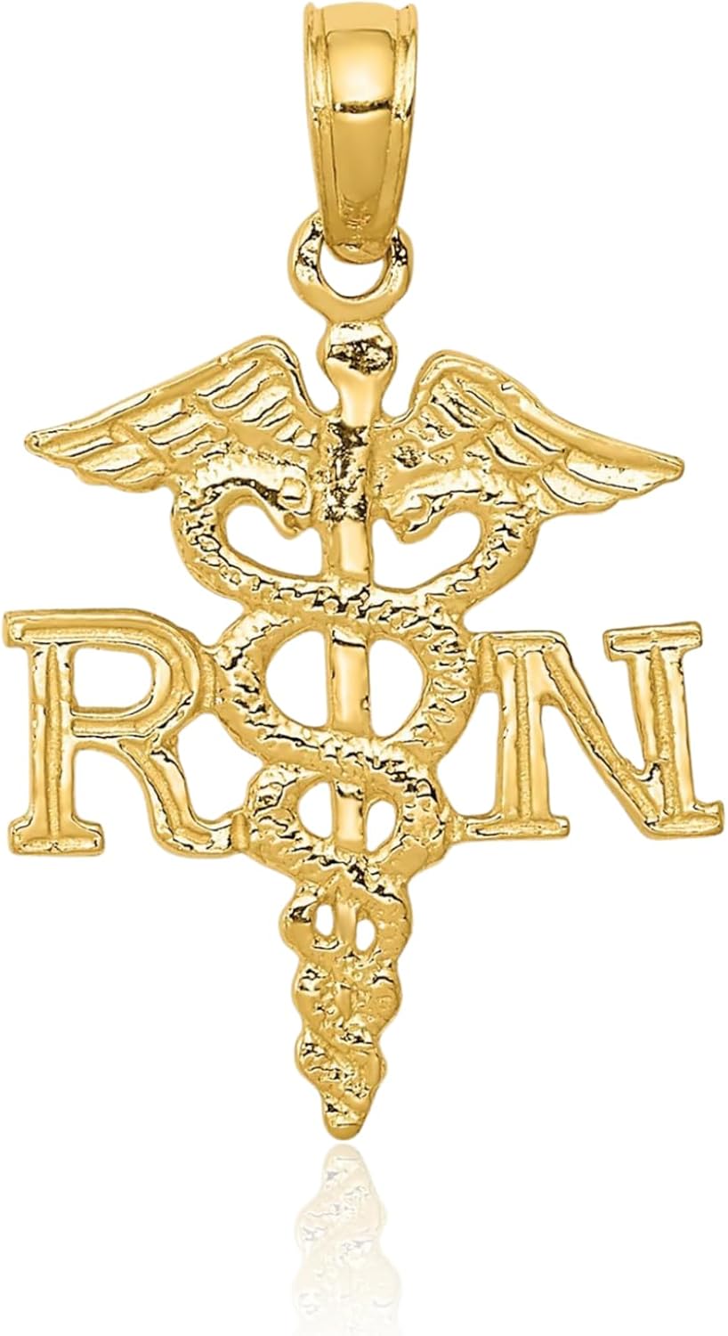 IceCarats 10K Solid Yellow Gold Medium Medical Caduceus Pendant Necklace 23mm 7/8 inch Polished For Her