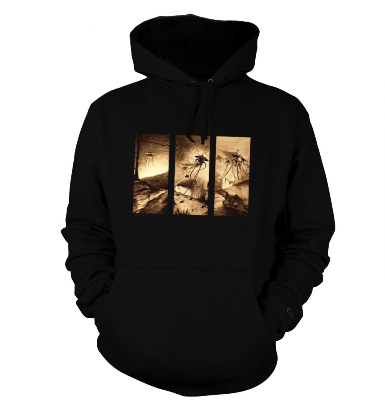 Tv And Film Hoodies By Big Mouth Men's Jet Black Triptych War Of The Worlds Hoodie - Large (48" Chest)