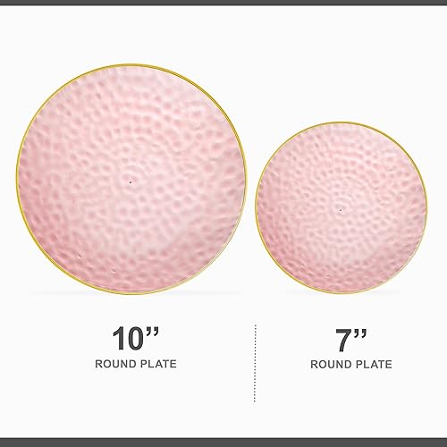 Miniatura 4 de PLASTICPRO - Juego de platos combinados de 64 piezas que incluye platos de 32 a 7 pulgadas y platos de 32 a 10 pulgadas de plástico rosa martillado