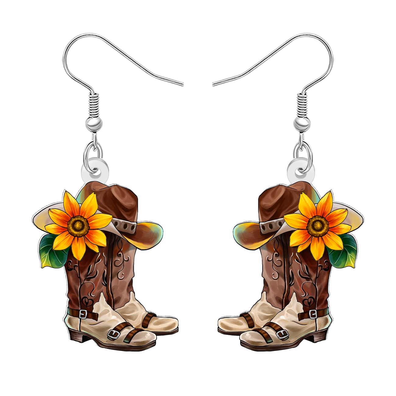 DUOWEI Acryl Lustige Western Cowgirl Stiefel Hut Ohrringe Hängend Niedlich Cowboy Country Einzigartiges Design Schmuck Outfit Geschenke für Damen Mädchen Rodeo Land Musik Liebhaber Charms