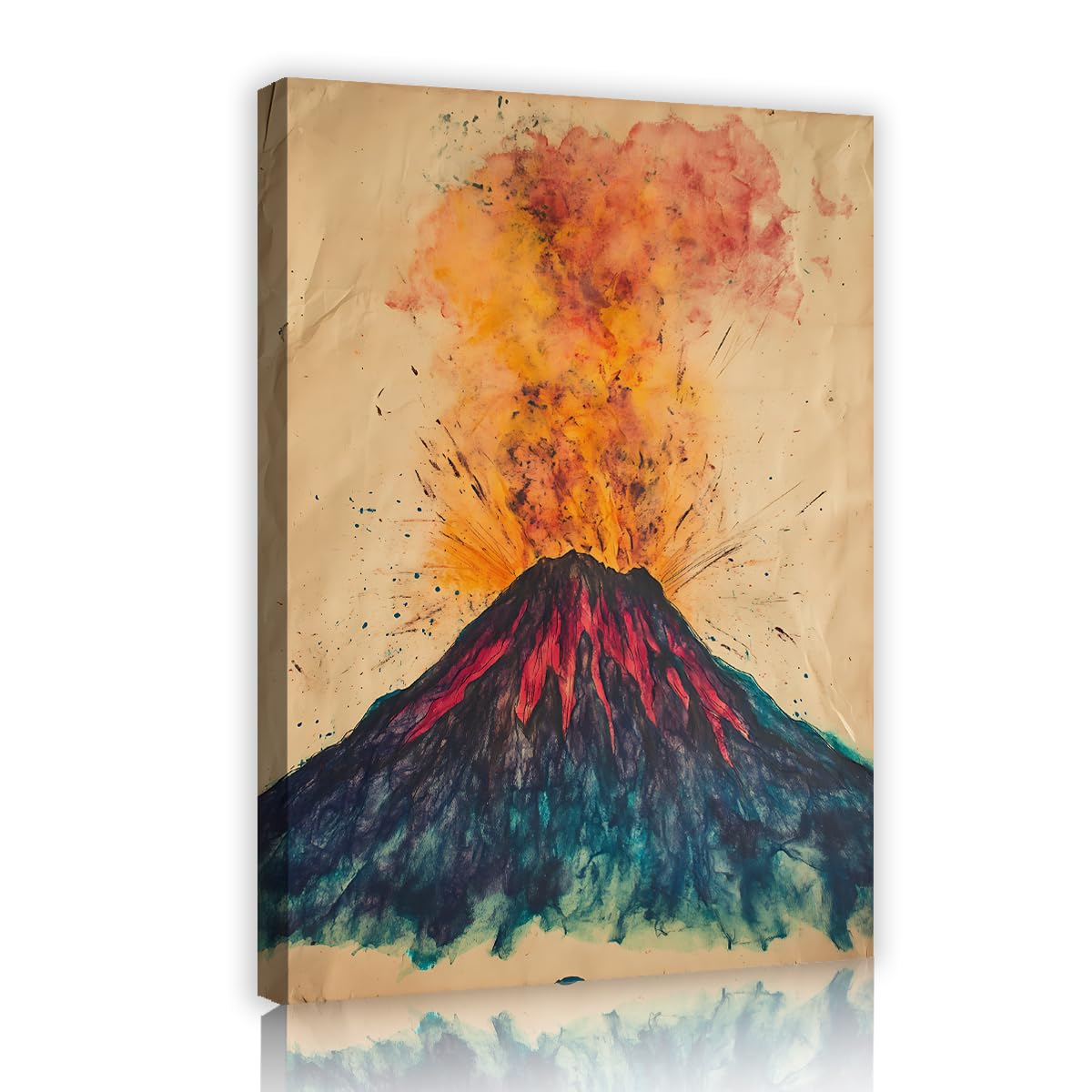 Via Vela Erupting Volcano Abstract Framed Canvas Artwork Office Retro Lava Mountain Painting Majestic Pictures Posters for Living Room Decor 50x75cm
