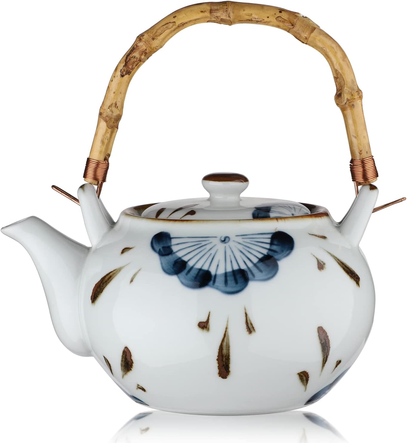 Ceramic Teapot Japanese Style Porcelain Teapot with Rattan Handle Restaurant Office
