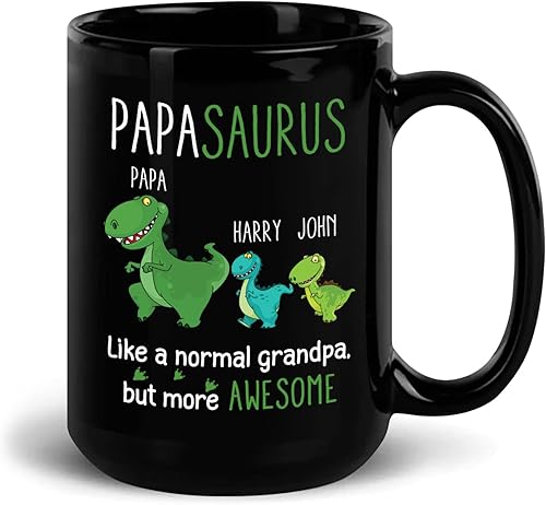 Taza de Papasaurus, taza personalizada para papá para regalos de cumpleaños, taza de Dadsaurus, taza de dinosaurio Papasaurus Daddy regalo de hijo e