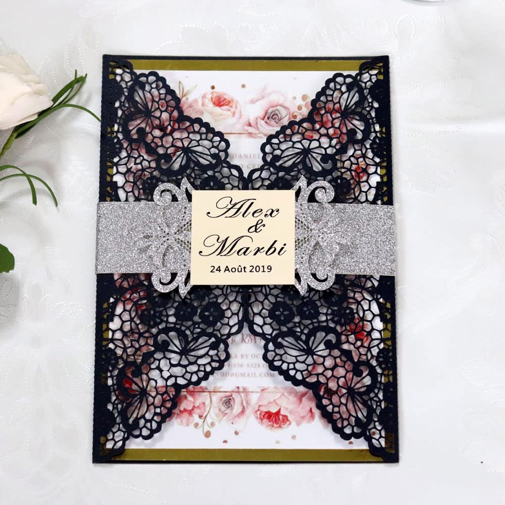 Cartes d'invitation dentelle blanche de prestige découpées au laser, lot de 20