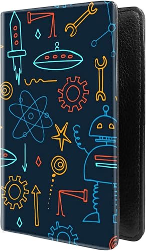 PU Leather Passport Holder Travel Wallet RFID Blocking Card Case Cover With Unique Pattern (Tools and Gear Doodle
