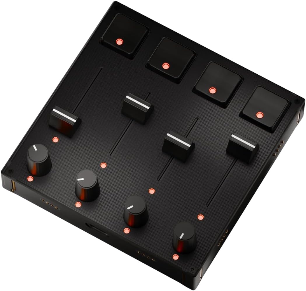 Grid PBF4 Modular MIDI Controller – 4 Faders, 4 Knobs & 4 Gateron Hall Effect Switch Buttons – Programmable USB-C Macro Pad for Music, Video Editing & Streaming – Mac, PC & Linux