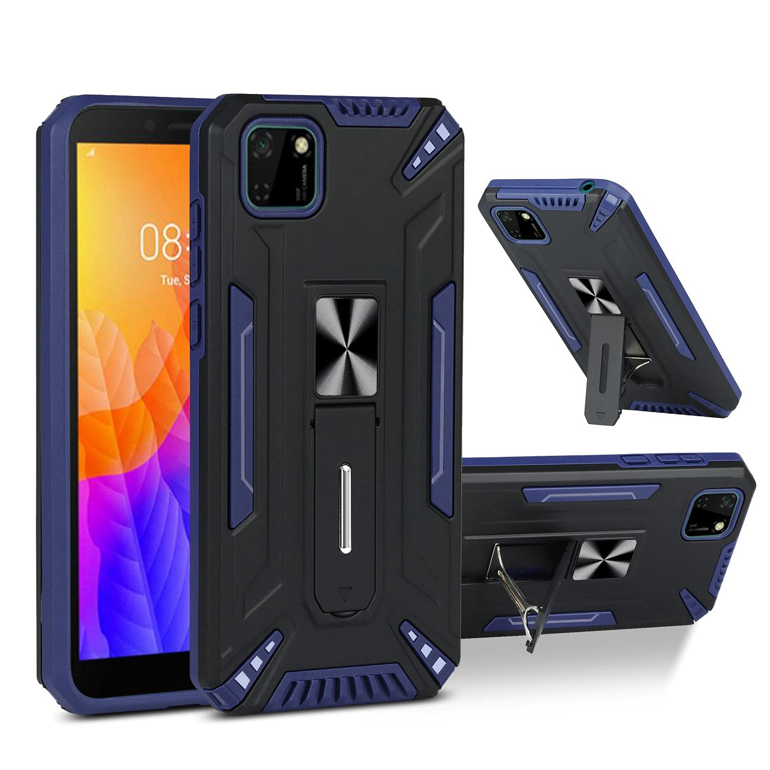 MOONCASE Case for Huawei Y5p, Shockproof Dual layer TPU & PC Bumper Case with Kickstand Anti-Scratch Military Grade Protection Cover for Huawei Y5p - Blue