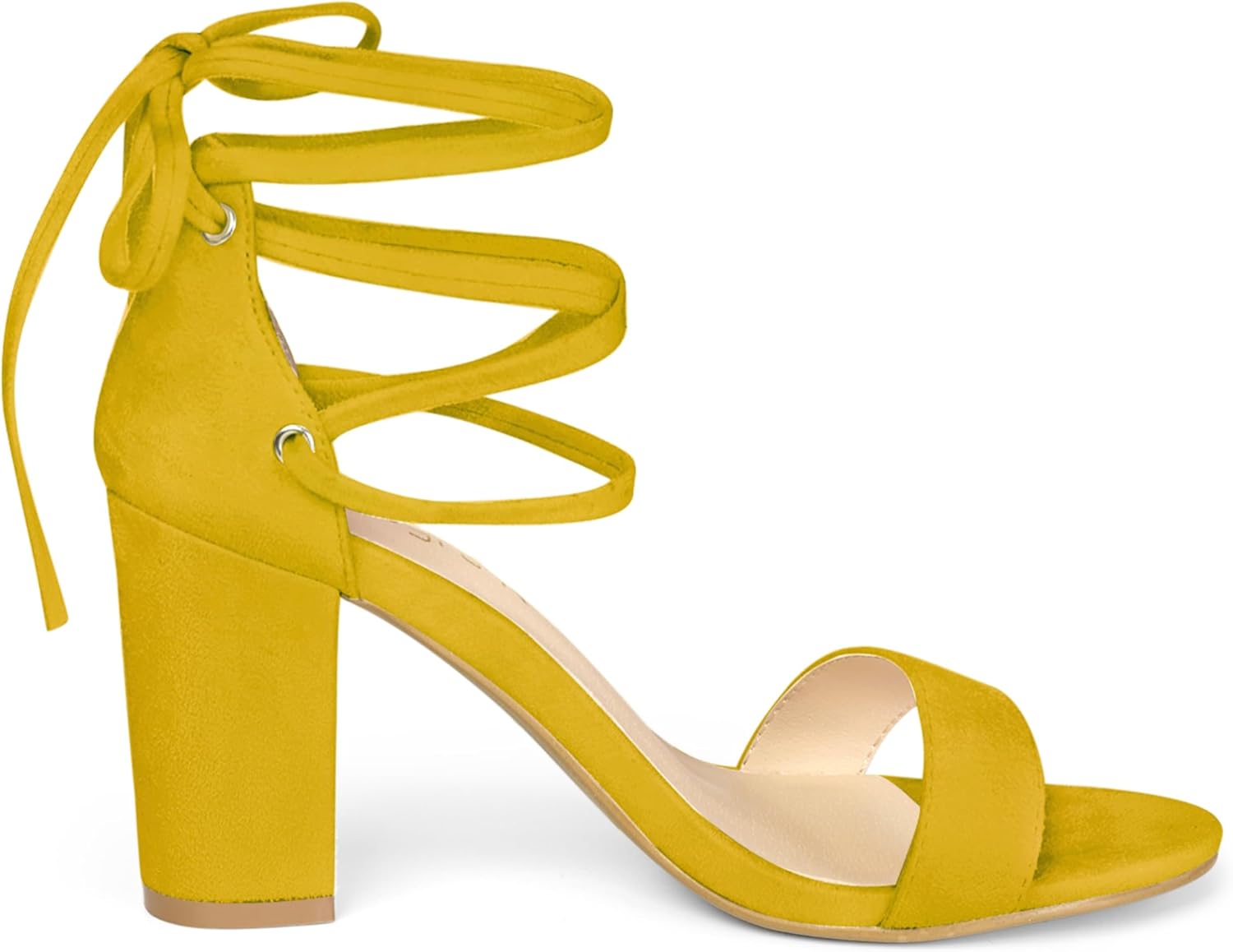 Allegra K Women's Tie Up Strappy Heels Chunky High Heels Yellow Sandal 7 M US - Image 5