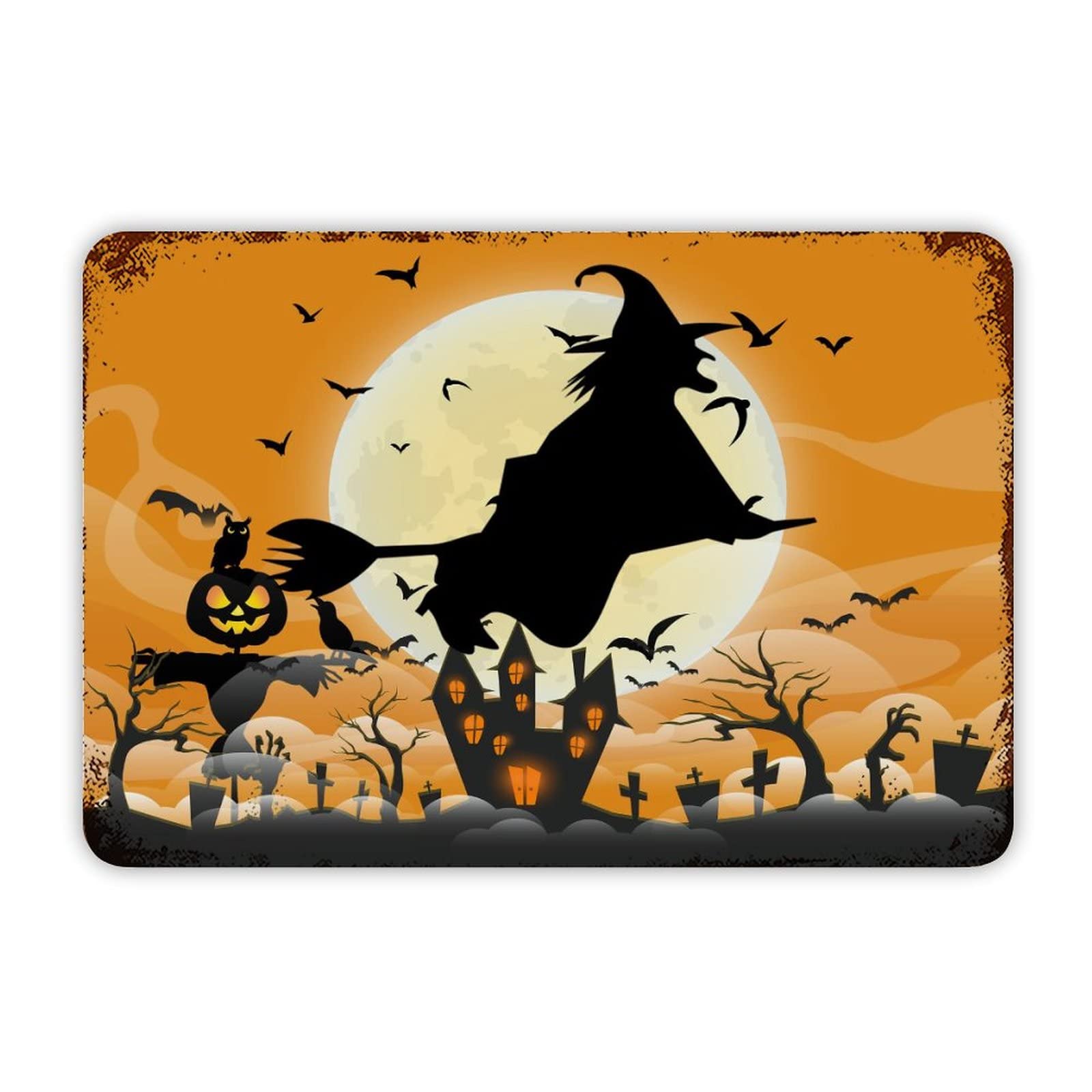 ENEDNATE Happy Halloween Flying Witch Castle Bats Ghosts Grave Vintage Metal Sign 8x12 Decorative Aluminum Tin Sign for Indoor Outdoor Kitchen Bar Restaurant Cafe Pub Wall Art Decor Poster
