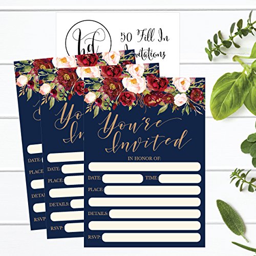 50 Floral Invitations, Fall Bridal Or Baby Shower Invite, Birthday Invitation Wedding Rehearsal Dinner Invites, Autumn Engagement Bachelorette Reception Anniversary, Housewarming, Graduation, Sweet 16 #TOP3