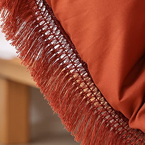 Yirddeo Queen Comforter Set Burnt Orange Comforter Set Tassel Bedding Soft Boho Comforter Set Lightweight Fringe Bedding With 2 Pillow Cases For All Seasons #TOP3