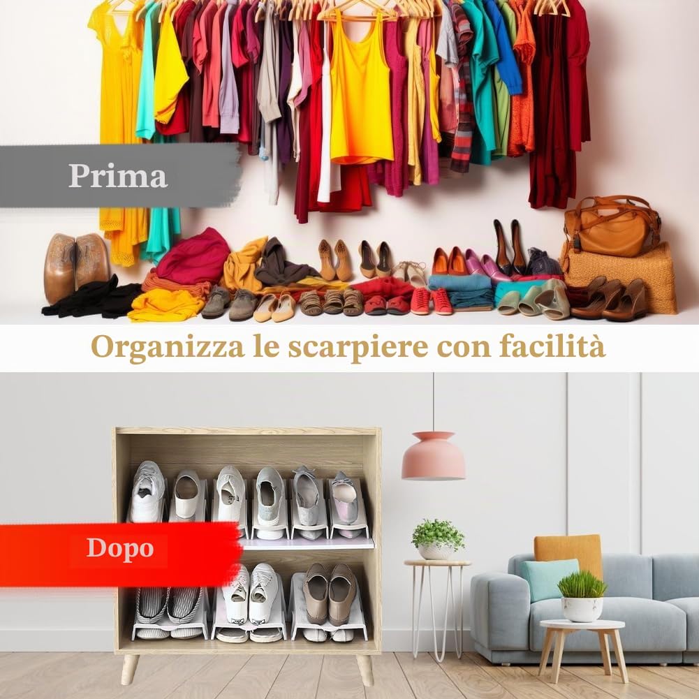 Organizzatori di Slot per Scarpe, 4 Pezzi Portascarpe Antiscivolo per Scarpe, Portascarp Antiscivolo per Scarpa, Scarpiera Regolabile Salvaspazio, Scarp Doppio Strato Supporto per Armadio
