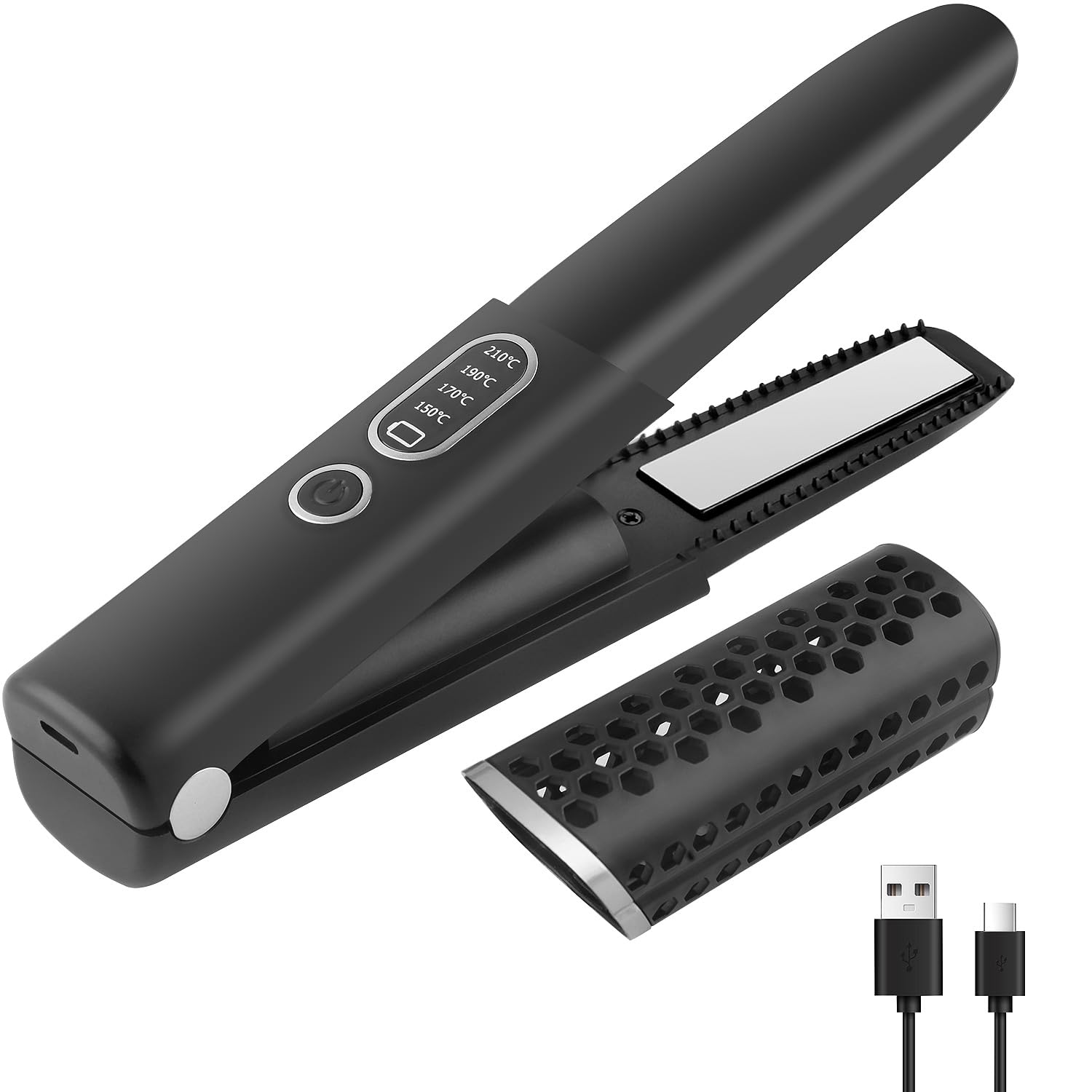 Cordless Hair Straightener and Curler, 2 in 1 Portable Hair Straightener & Curling Iron for Creating Various Hairstyles On The Go, Fast Heating & Anti-Scald Design with 4 Adjustable Temp