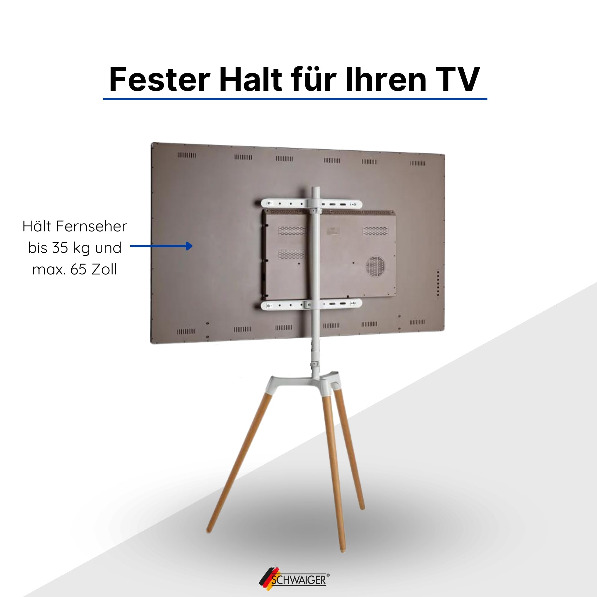 SCHWAIGER -658224- Zestaw sztalug telewizyjnych | stojak z zestawem nóg sztalugowych | do płaskich ekranów | do 65 cali | możliwość obciążenia do 35 kg | VESA max. 600 | jasny wygląd