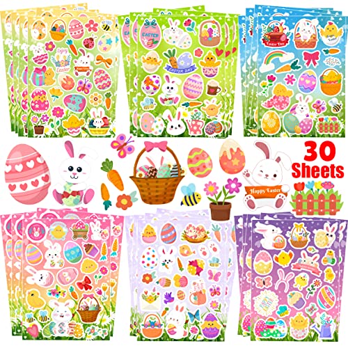 30 Sheets Easter Stickers, Easter Stickers For Kids, Easter Egg Stickers, Easter Bunny Stickers For Party Favors #TOP2